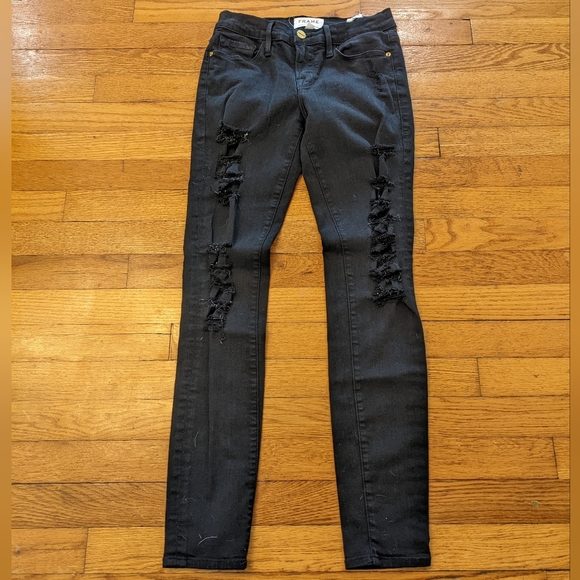 Frame black Le Skinny distressed super skinny stretch jeans size 25 - Picture 4 of 15